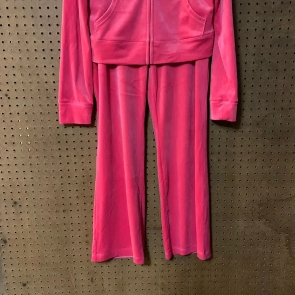Juicy Couture Pink Velour Tracksuit Set Jacket‎ Pants Rhinestone Logo Large Y2K